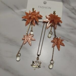 Maple Leaf Drop Earrings in Orange and Gold